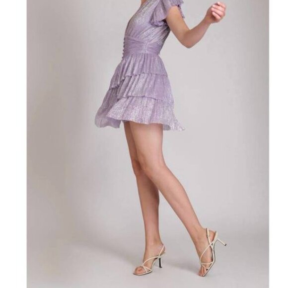 Sabina Musayev Devon Dress Mini Short Sleeve Metallic Lilac Purple New Size XS - Picture 3 of 11